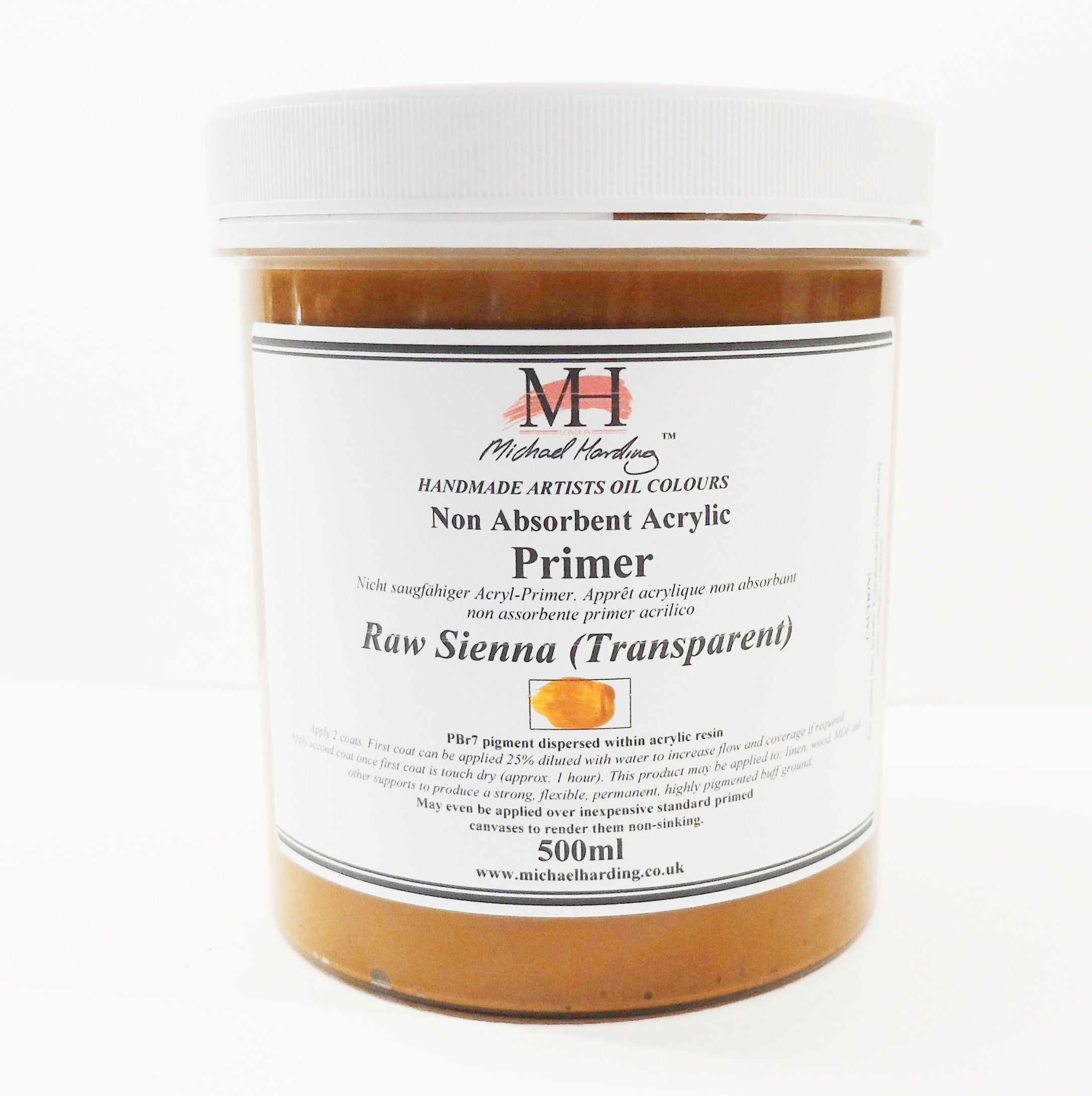 Michael Harding Non-Absorbent Acrylic Primer - Raw Sienna (Transparent),  500 ml, Jar
